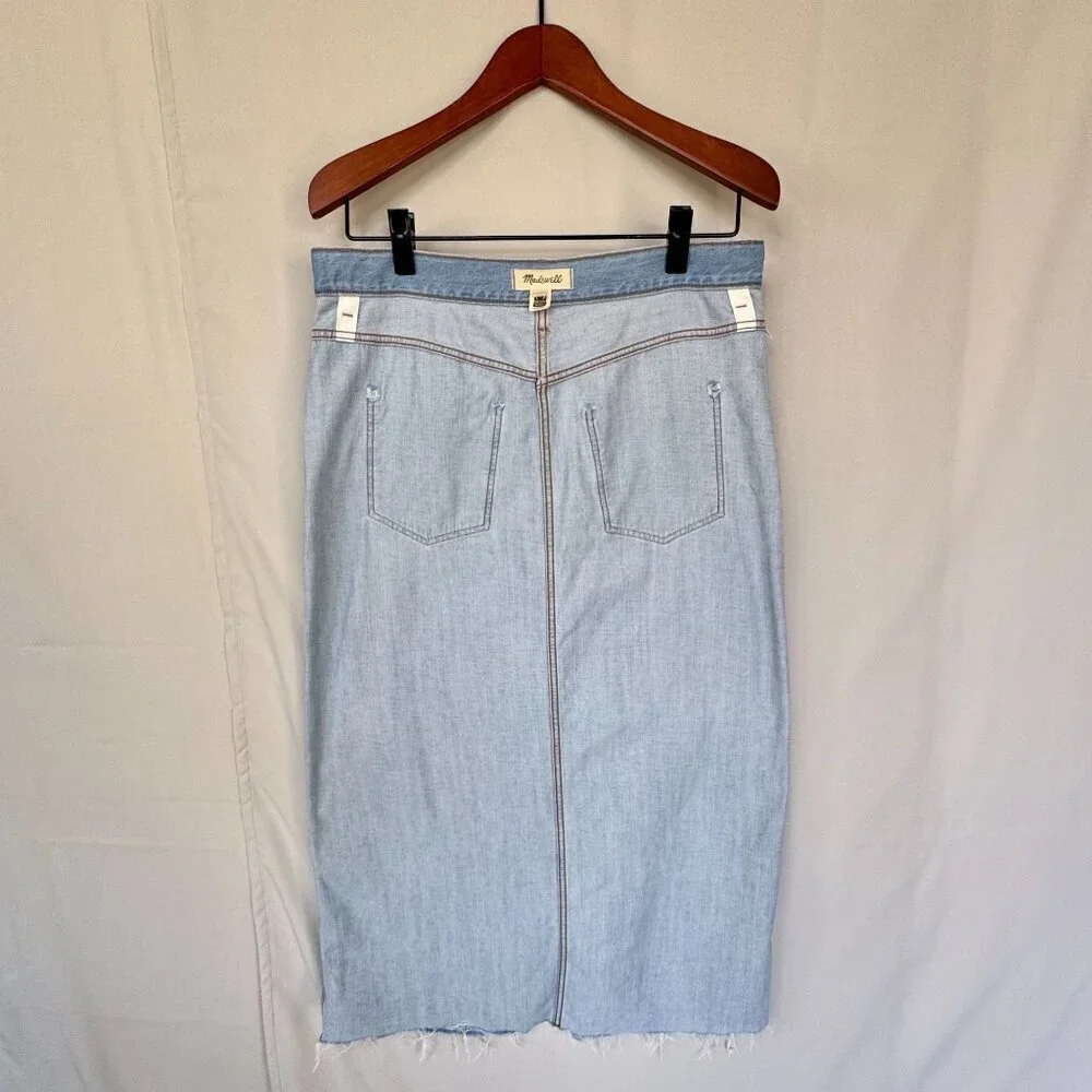 Madewell The Rilee Denim Fitzgerald Ultra Light Wash Midi Skirt Size 30